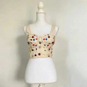 Cream button and shell eclectic bustier top.